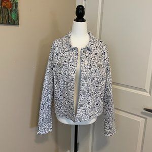 Love & Legend White/Navy print Jean Jacket, Size 12